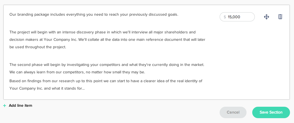 Proposal pricing options