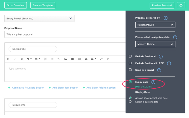 Setting Proposal Settings Expiry Date