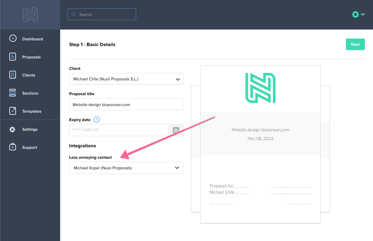 Less Annoying CRM sync contact with proposal