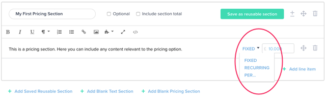 Line Item Type menu