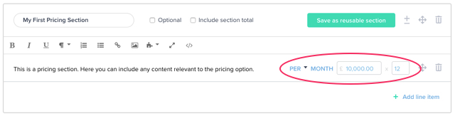 Per X Line Item Menu