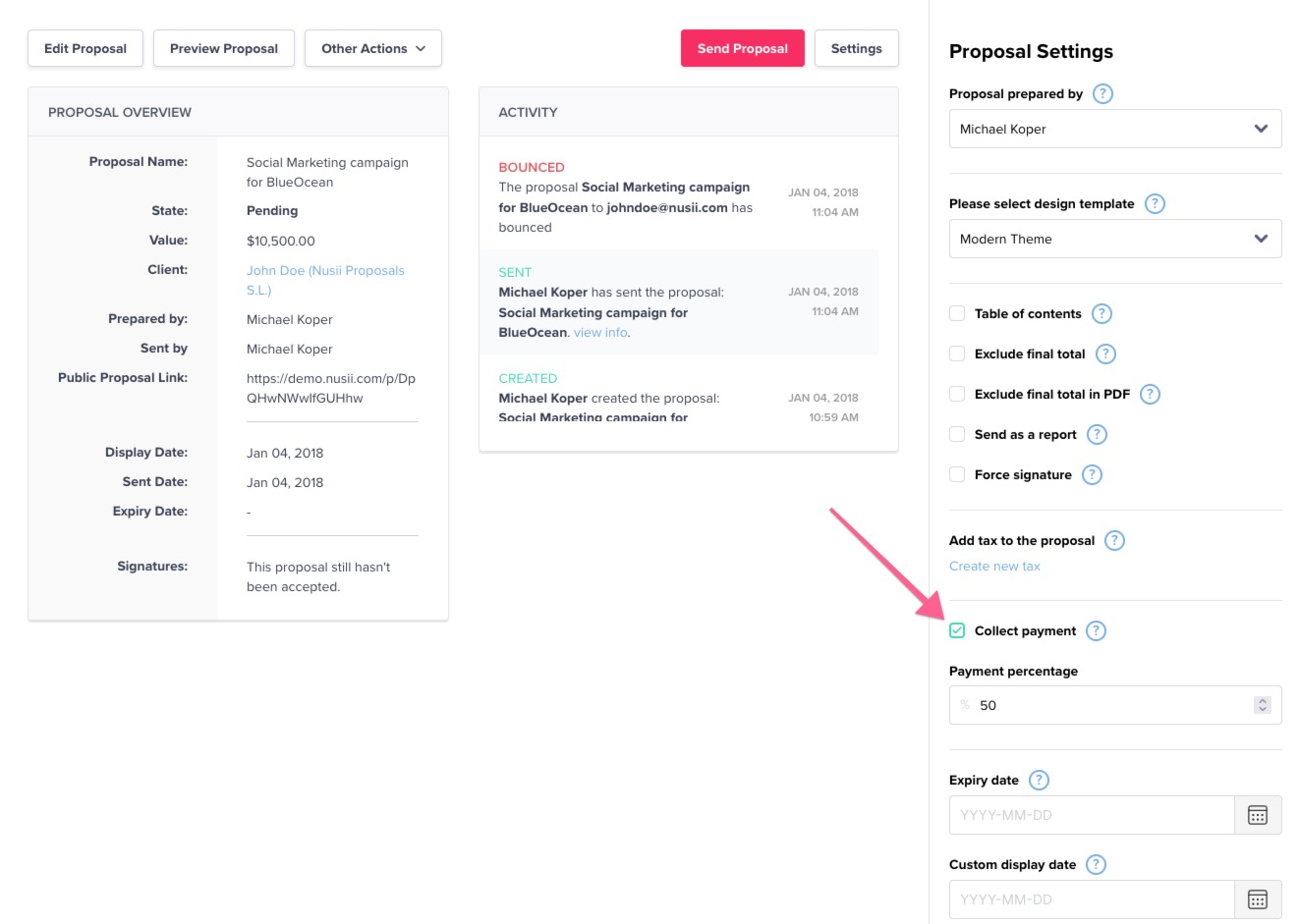 Stripe Connected with Nusii