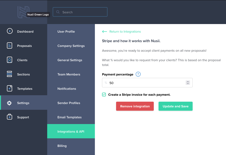 Stripe Connected with Nusii